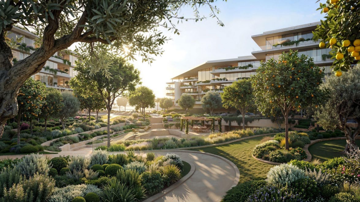 Arancia Yards office plaza and landscaped walkways